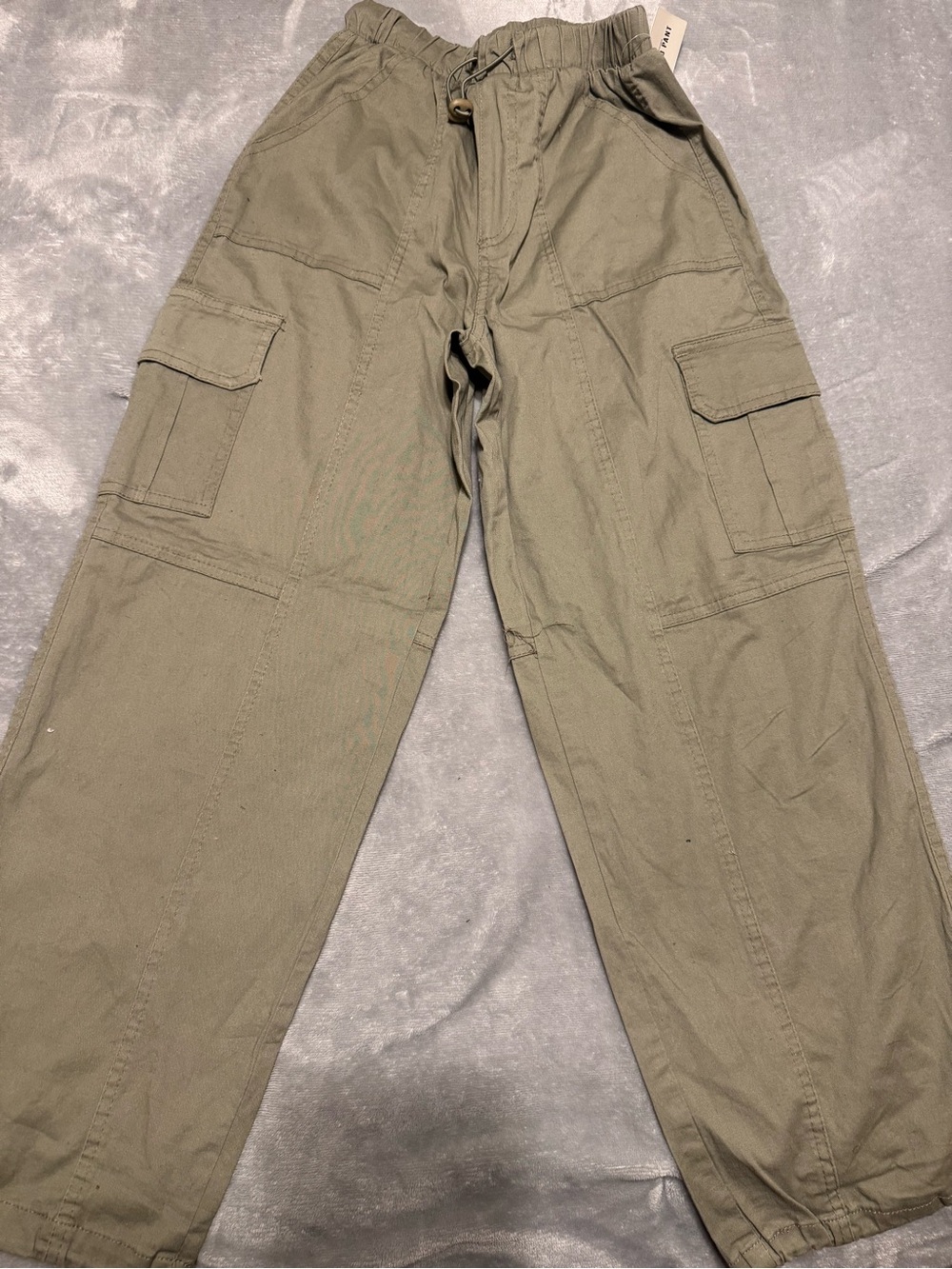 Kids Olive Cargo Joggers with Drawstring Waist